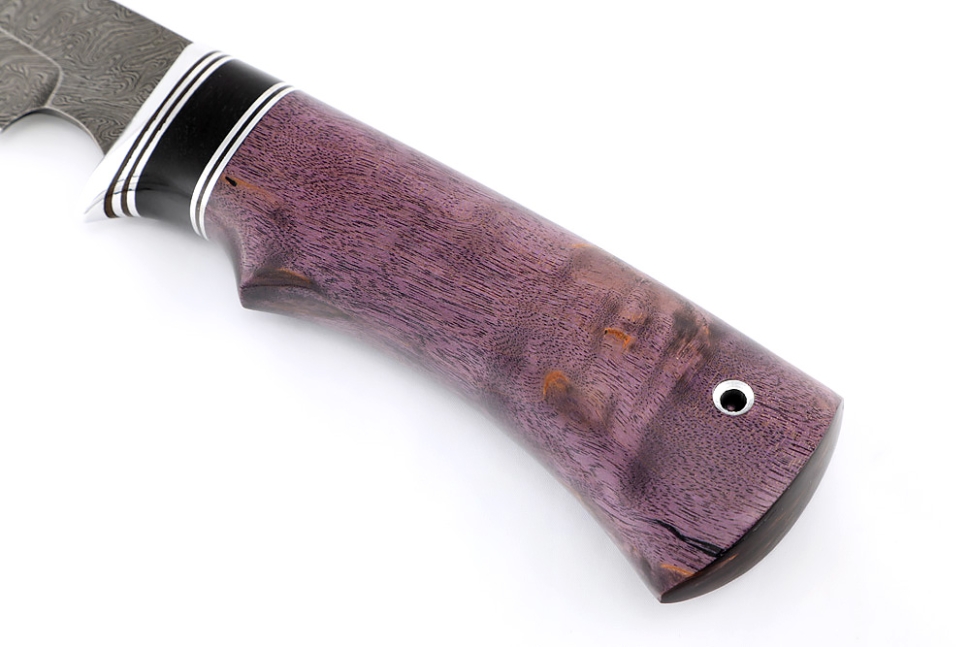 Нож Комар (дамаск, черный граб, карельская берёза фиолетовая)