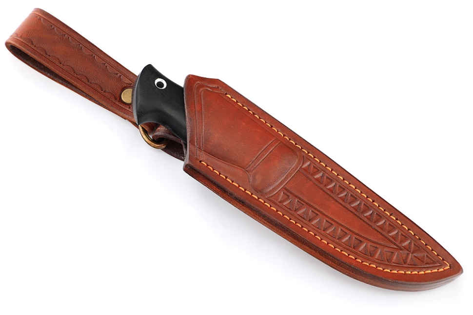 Нож Малыш (булат, рукоять вставка акрил синий, черный граб) формованные ножны