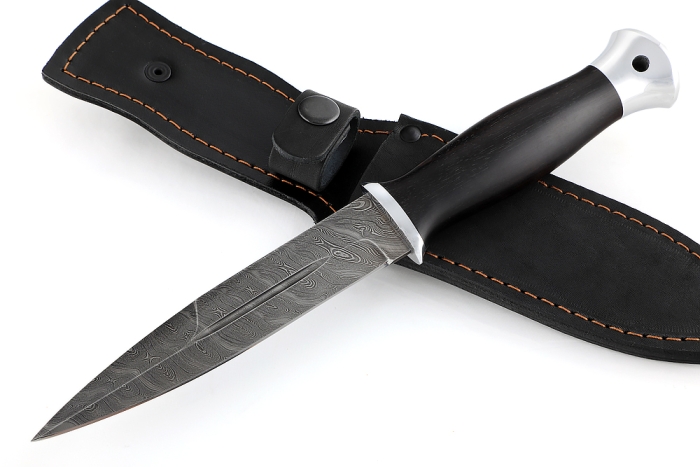 Нож Перо (дамаск, чёрный граб - дюраль)