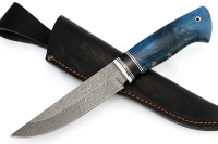 Нож Стрела (дамаск, синяя карельская береза, вставка черный граб)