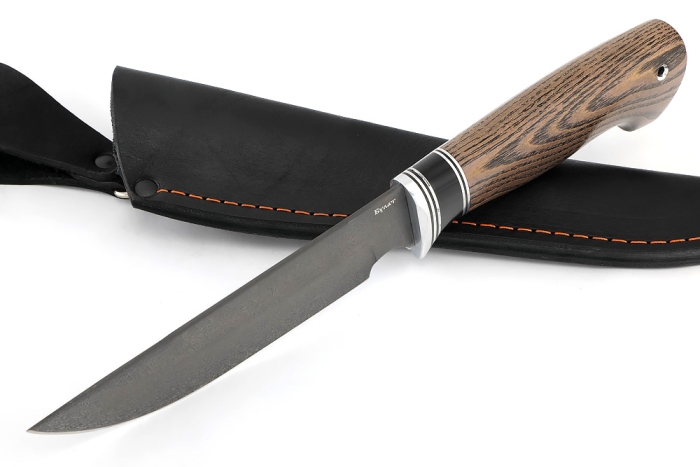 Нож Лесной (булат, стабилизированный ясень коричневый, вставка черный граб)