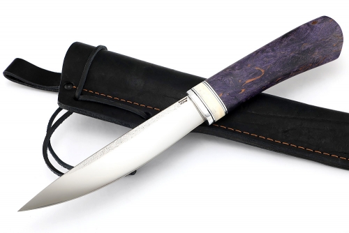 Нож Якутский №5 (Х12МФ, кованый дол, фиолетовая карельская берёза, вставка кость)