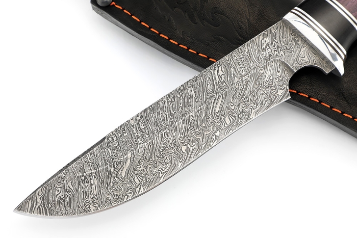 Нож Флагман (дамаск, черный граб, карельская берёза фиолетовая)