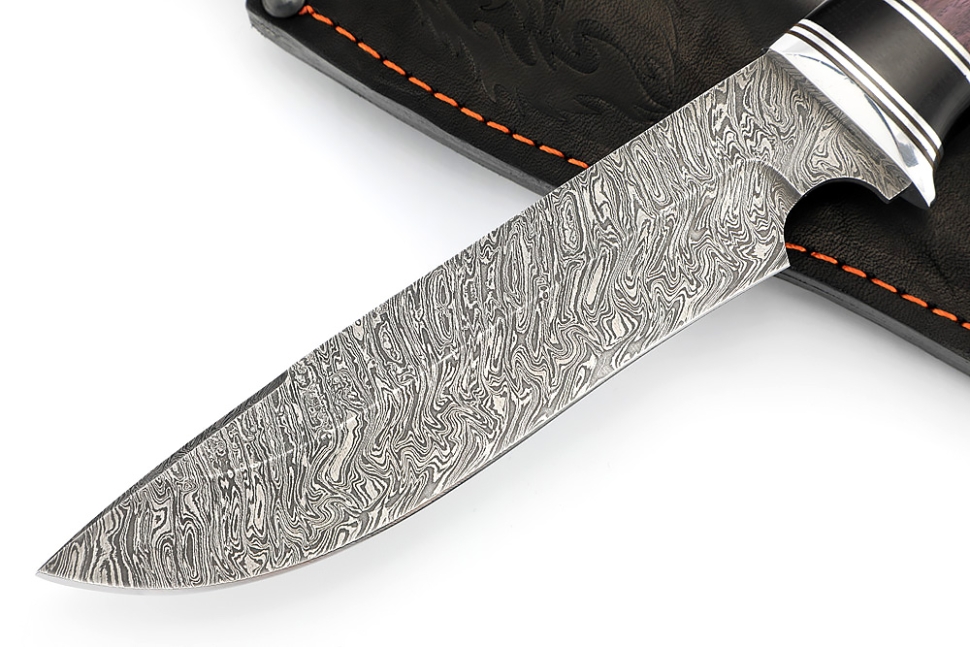 Нож Флагман (дамаск, черный граб, карельская берёза фиолетовая)