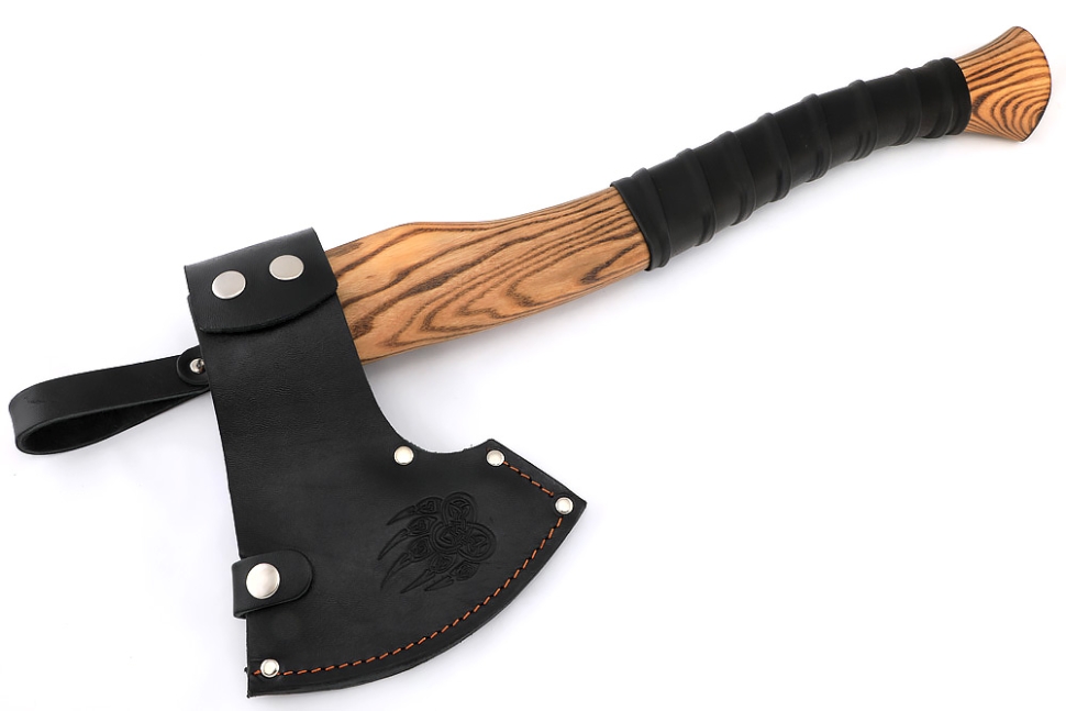 Топор ВДВ (композитный сплав У10+ХВГ, художественная гравировка, рукоять ясень обмотка натуральная кожа)
