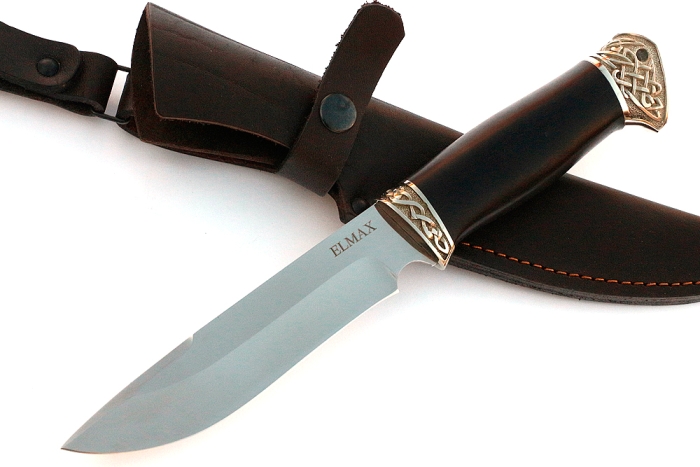 Нож Флагман (порошковая сталь Elmax, чёрный граб - мельхиор)