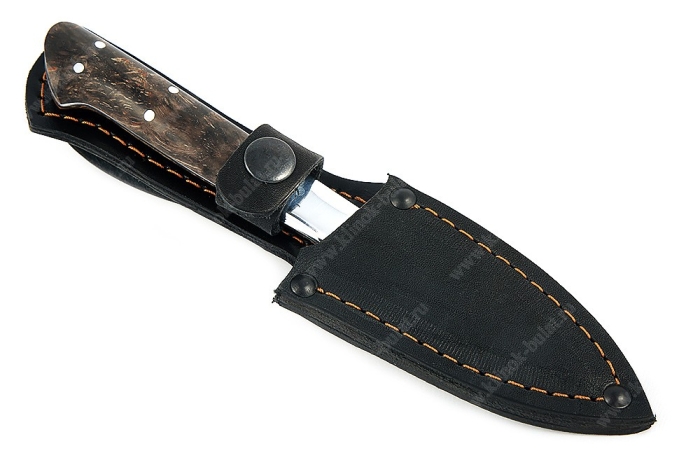 Нож Шеф малый (овощной) премиум (порошковая сталь Elmax - сатин, дюраль - коричневая стабилизированная карельская берёза) цельнометаллический