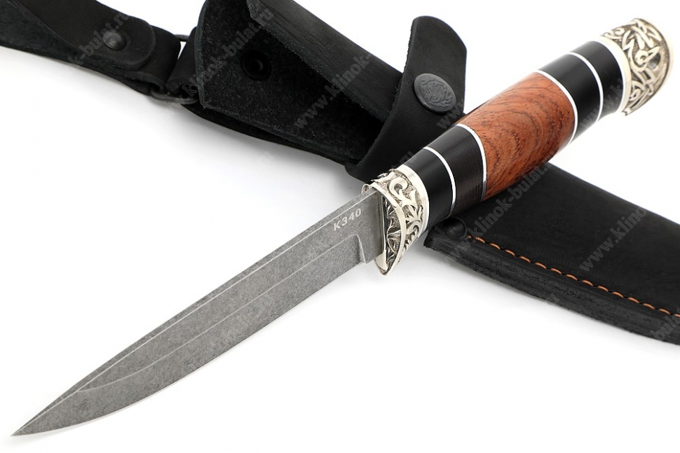 Нож Пантера (К340, рукоять наборная бубинга, чёрный граб, мельхиор)