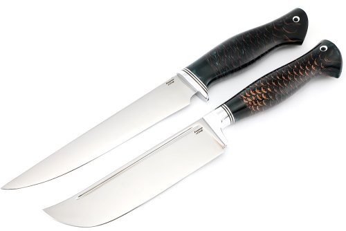 Набор из 2 ножей: Филейный средний и нож Узбек-2 (х12МФ, stone wash, рукоять шишка в акриле черная)
