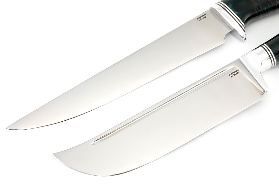 Набор из 2 ножей: Филейный средний и нож Узбек-2 (х12МФ, stone wash, рукоять шишка в акриле черная)