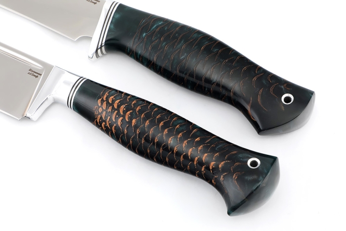 Набор из 2 ножей: Филейный средний и нож Узбек-2 (х12МФ, stone wash, рукоять шишка в акриле черная)