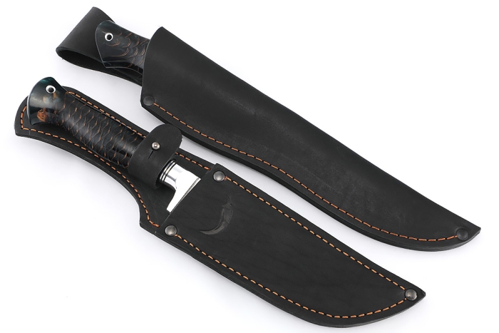 Набор из 2 ножей: Филейный средний и нож Узбек-2 (х12МФ, stone wash, рукоять шишка в акриле черная)