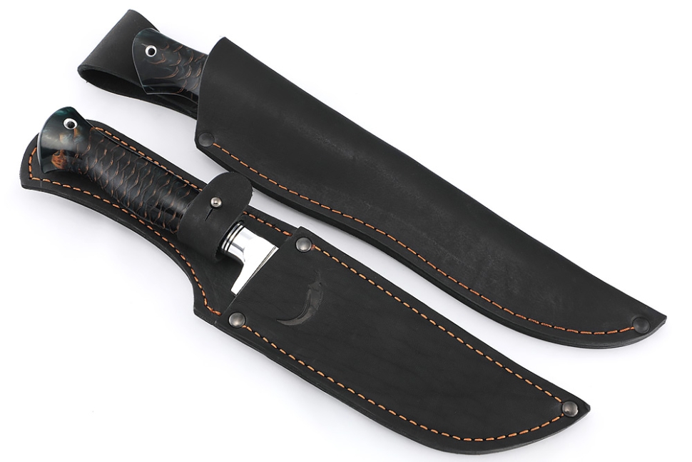 Набор из 2 ножей: Филейный средний и нож Узбек-2 (х12МФ, stone wash, рукоять шишка в акриле черная)