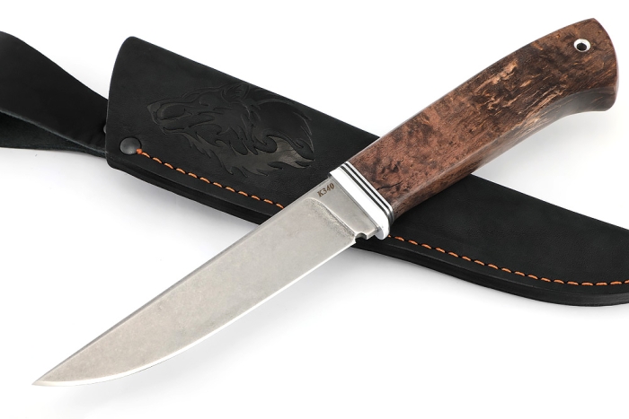 Нож Старатель, К340 рукоять карельская береза коричневая