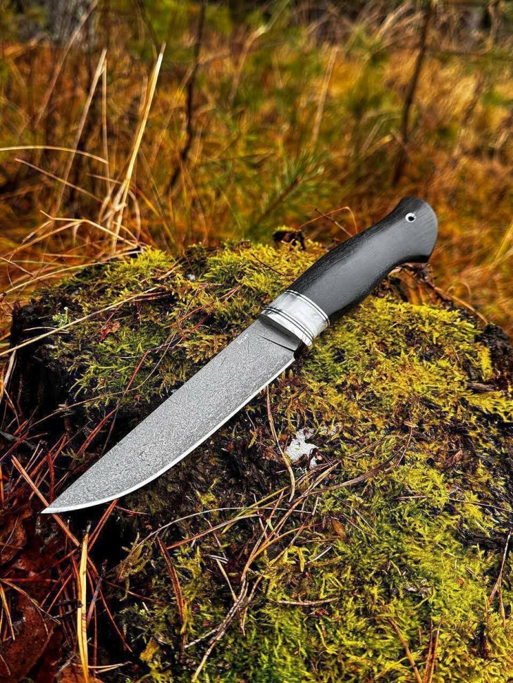 Нож Разделочный булат черный граб вставка акрил белый