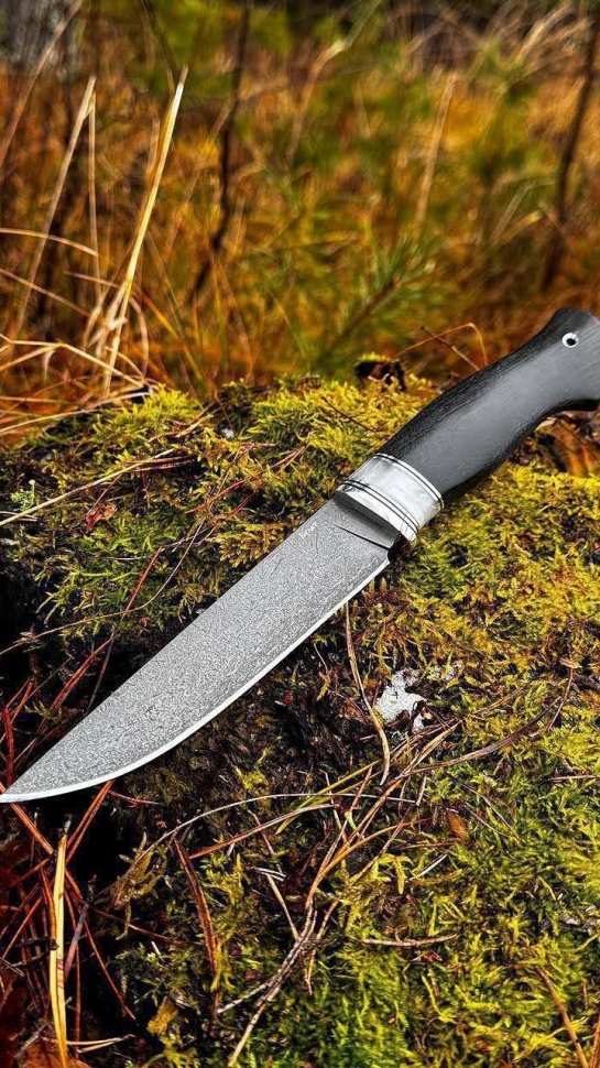 Нож Разделочный булат черный граб вставка акрил белый