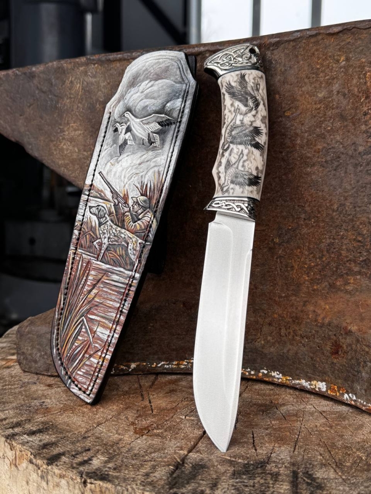 Нож Скат S390, элфорин, мельхиор формованные ножны