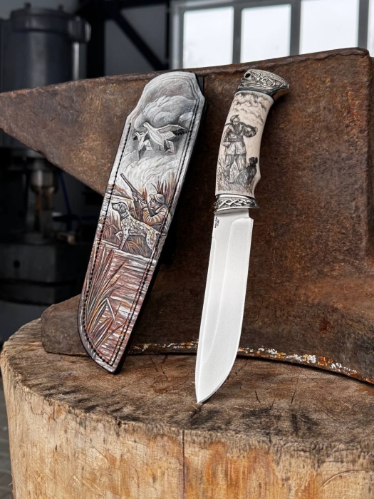 Нож Скат S390, элфорин, мельхиор формованные ножны