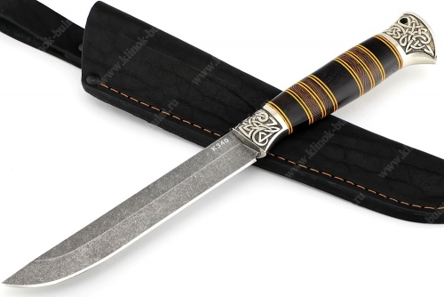 Нож Зубатка-2 (К340, рукоять наборная чёрный граб, венге, фибра, мельхиор)