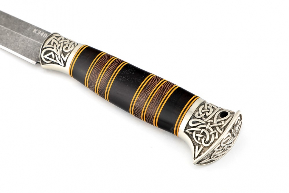 Нож Зубатка-2 (К340, рукоять наборная чёрный граб, венге, фибра, мельхиор)