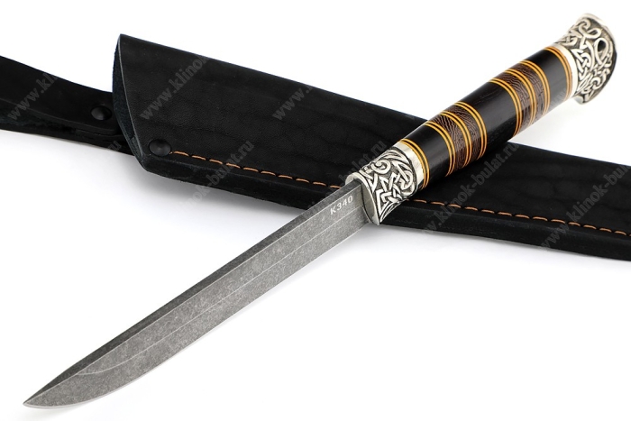 Нож Зубатка-2 (К340, рукоять наборная чёрный граб, венге, фибра, мельхиор)