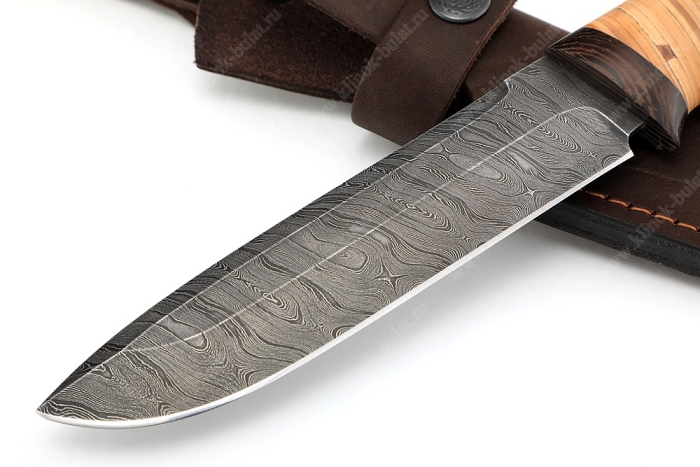 Нож Скат (дамаск, береста) гарда из дерева