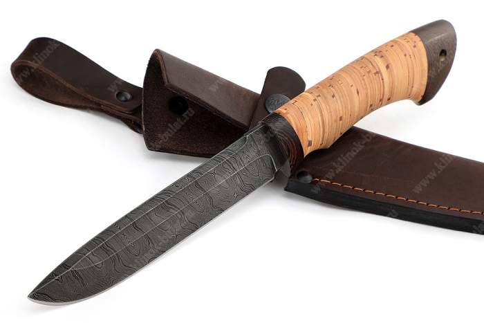 Нож Скат (дамаск, береста) гарда из дерева