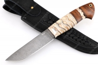 Нож Рысь (булат, стабилизированный зуб мамонта, мокумэ-ганэ, айронвуд)