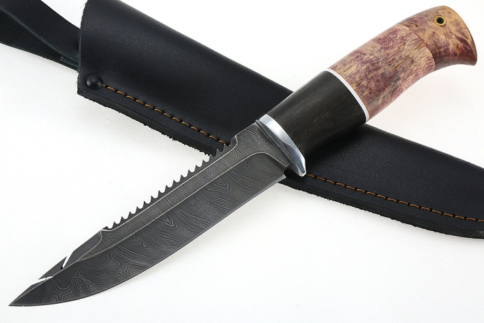 Нож Судак большой (дамаск, карельская берёза)