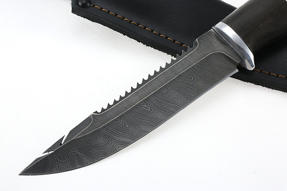 Нож Судак большой (дамаск, карельская берёза)