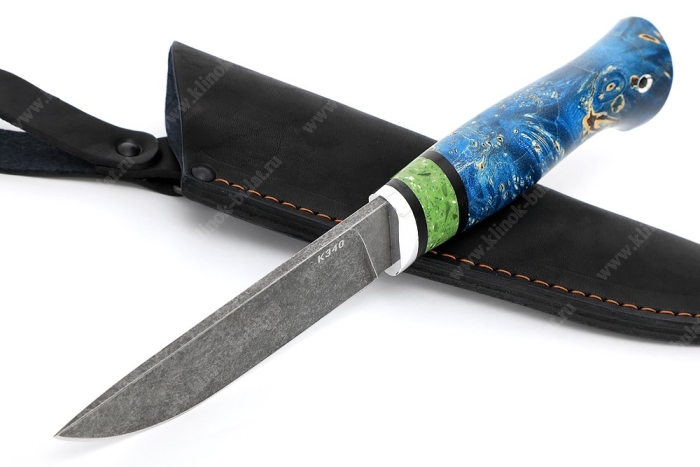 Нож Рысь (К340, рукоять наборная, стабилизированный кап клёна, вставка акрил)