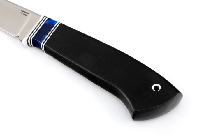 Нож Старатель, Х12МФ рукоять вставка акрил синий, черный граб