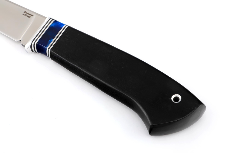 Нож Старатель, Х12МФ рукоять вставка акрил синий, черный граб