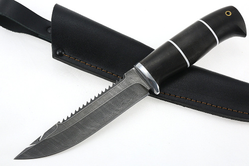 Нож Судак большой (дамаск, чёрный граб)