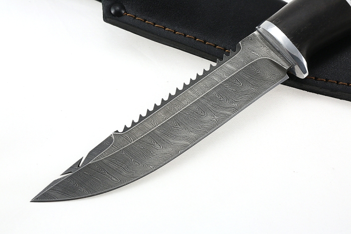 Нож Судак большой (дамаск, чёрный граб)
