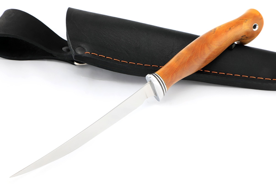 Нож Филейный малый (узкий, 95Х18, карельская береза янтарная)