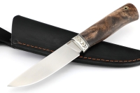 Нож Рысь (порошковая сталь ELMAX, стабилизированная карельская берёза коричневая, мельхиор)