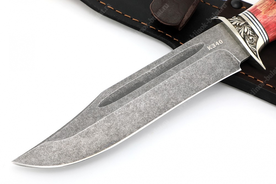 Нож Атака (К340, рукоять наборная стабилизированный кап клёна, гарда мельхиор)