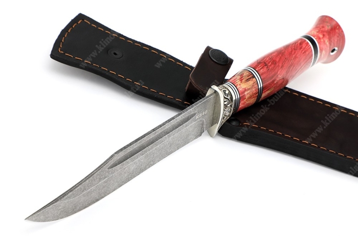 Нож Атака (К340, рукоять наборная стабилизированный кап клёна, гарда мельхиор)