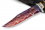 Нож Атака (ламинат воронёный - 9ХС и дамаск с никелем, наборная рукоять чёрный граб, акрил, фибра, мельхиор, мозаичный пин) - Дамасская сталь