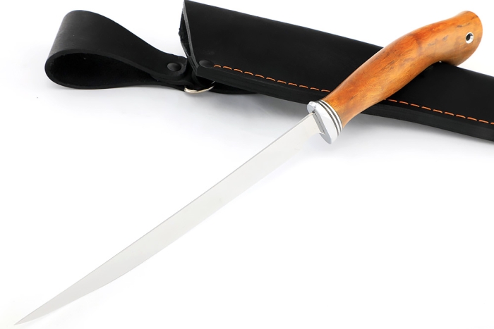 Нож Филейный средний (узкий, 95Х18, карельская береза янтарная)