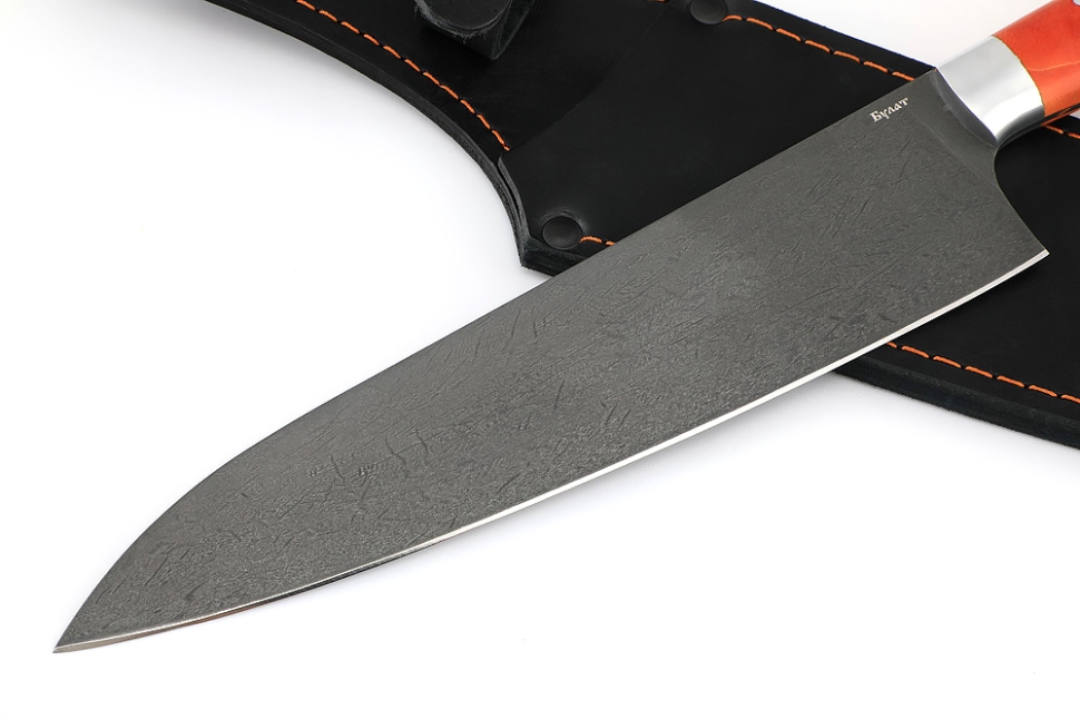 Нож Шеф большой (булат, рукоять дюраль - карельская береза стабилизированная) цельнометаллический