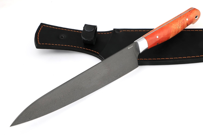 Нож Шеф большой (булат, рукоять дюраль - карельская береза стабилизированная) цельнометаллический