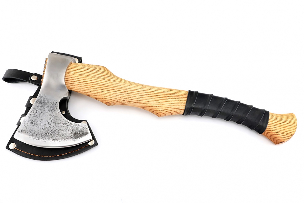 Топор большой №1 (сплав УГЛЕРОД+ХВГ, рукоять - ясень+кожа)