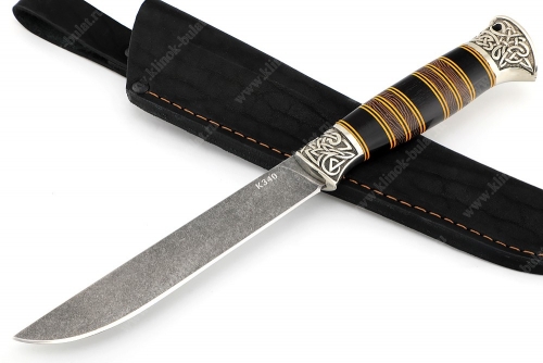 Нож Зубатка (К340, рукоять наборная чёрный граб, венге, фибра, мельхиор)