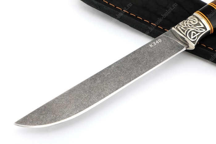 Нож Зубатка (К340, рукоять наборная чёрный граб, венге, фибра, мельхиор)