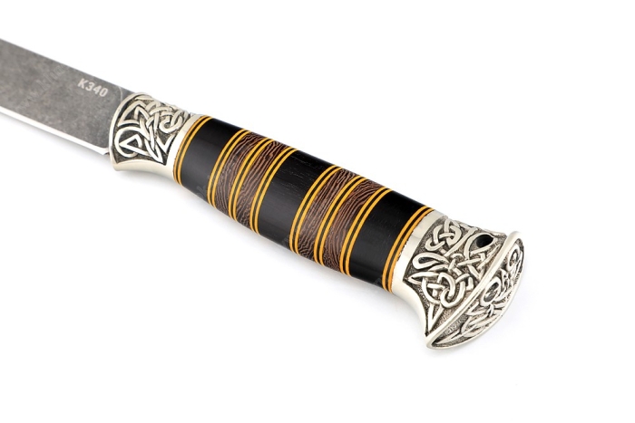 Нож Зубатка (К340, рукоять наборная чёрный граб, венге, фибра, мельхиор)