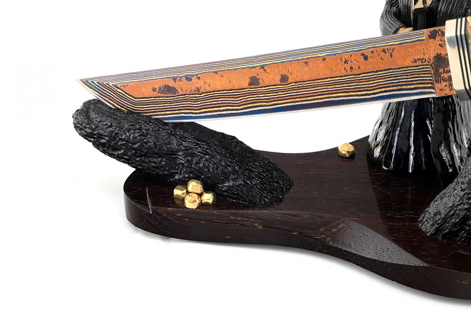 Нож Самурай (ламинат воронение, больстер мокумэ-ганэ, стабилизированный зуб мамонта, подставка) В ЕДИНИЧНОМ ЭКЗЕМПЛЯРЕ