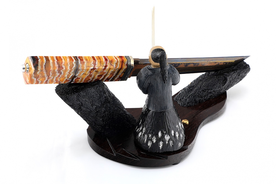 Нож Самурай (ламинат воронение, больстер мокумэ-ганэ, стабилизированный зуб мамонта, подставка) В ЕДИНИЧНОМ ЭКЗЕМПЛЯРЕ