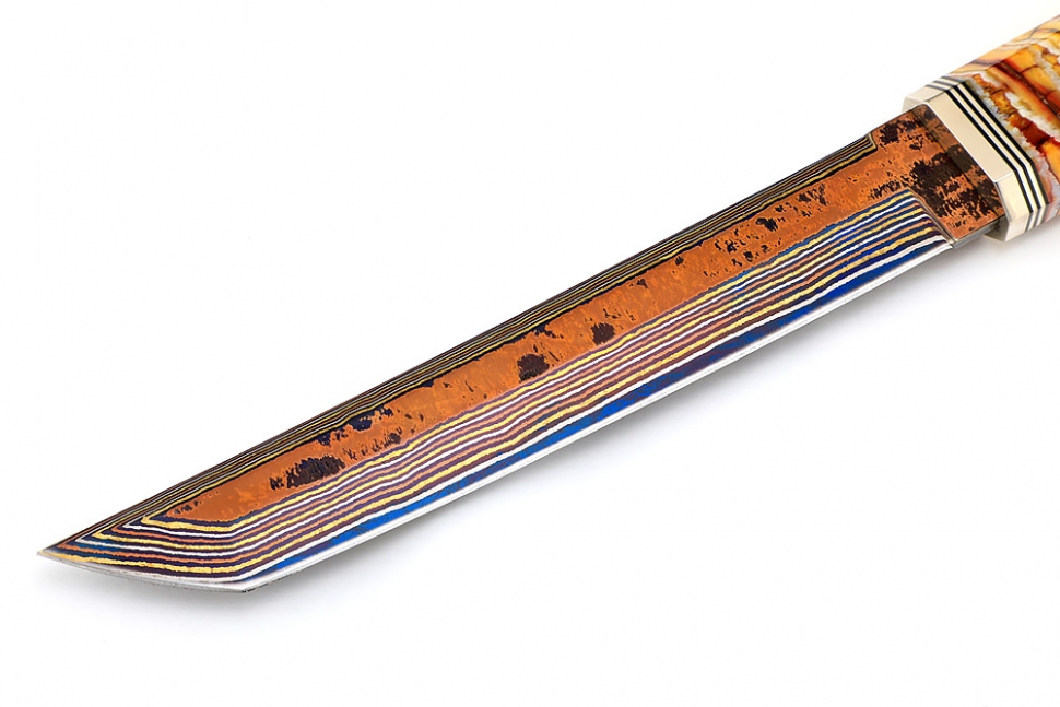 Нож Самурай (ламинат воронение, больстер мокумэ-ганэ, стабилизированный зуб мамонта, подставка) В ЕДИНИЧНОМ ЭКЗЕМПЛЯРЕ